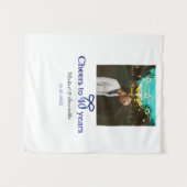 40周年結婚記念日の青いリボンのお祝い タペストリー (正面(横))