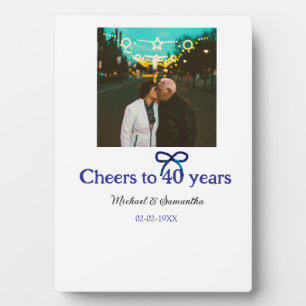 40周年結婚記念日の青いリボンのお祝い フォトプラーク