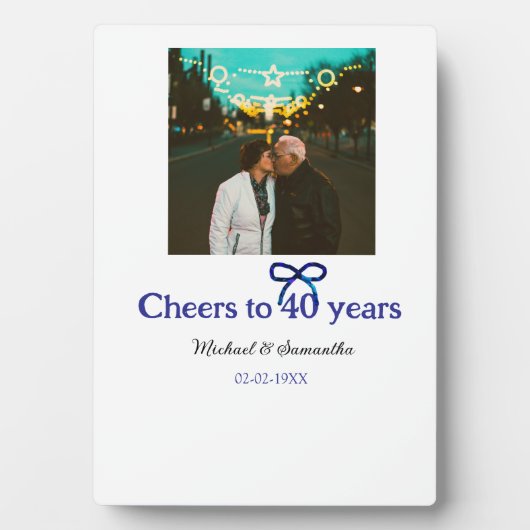 40周年結婚記念日の青いリボンのお祝い フォトプラーク (正面)