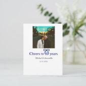 40周年結婚記念日の青いリボンのお祝い ポストカード (スタンド正面)