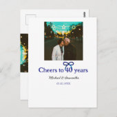 40周年結婚記念日の青いリボンのお祝い ポストカード (正面/裏面)