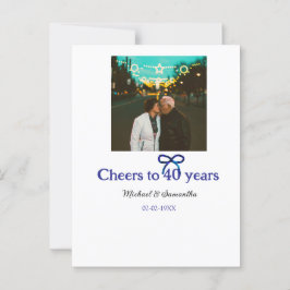 40周年結婚記念日の青いリボンのお祝い ポストカード