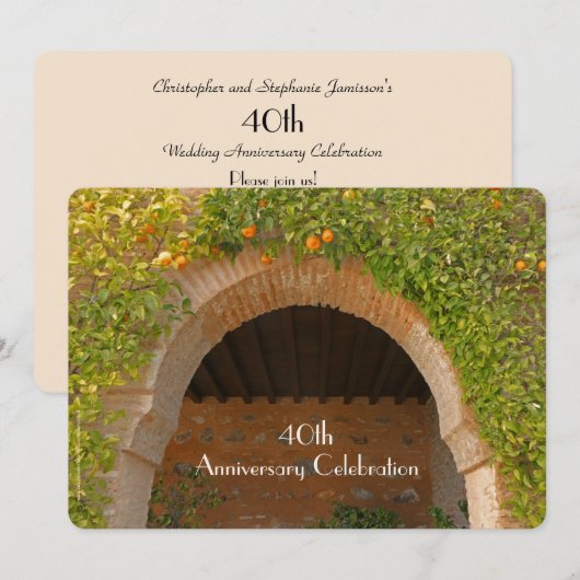 40周年結婚記念日パーティー　ラスティックアーチオレンジ 招待状 (正面/裏面)