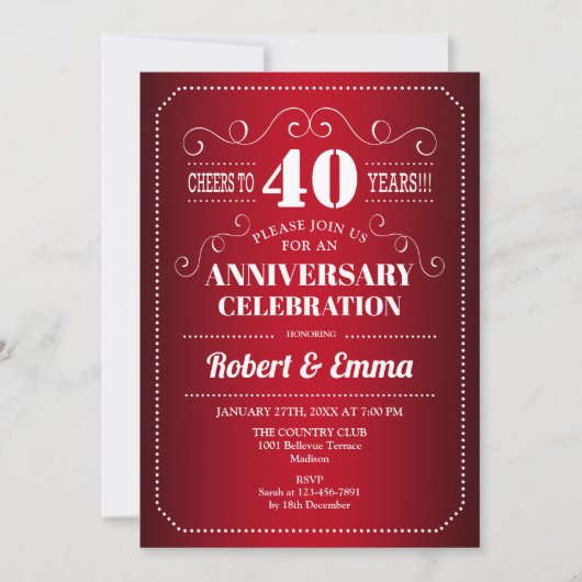40周年結婚記念日パーティー - ルビーレッド 招待状 (正面)