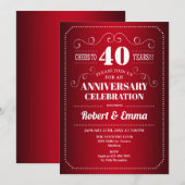 40周年結婚記念日パーティー - ルビーレッド 招待状 (正面/裏面)