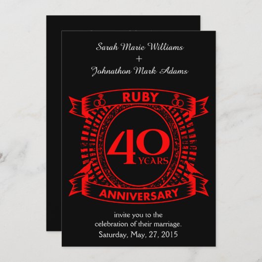 40周年結婚記念日ルビークレスト 招待状 (正面/裏面)