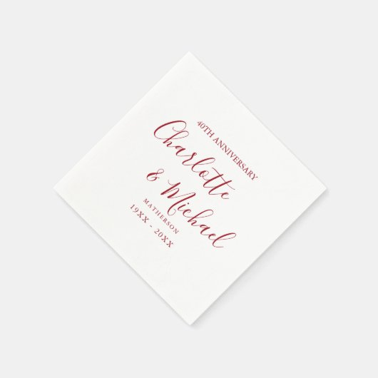 40周年結婚記念日ルビースクリプトエレガント スタンダードカクテルナプキン (角)