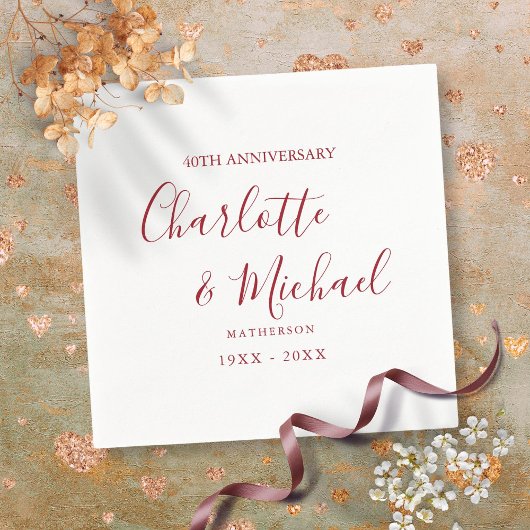 40周年結婚記念日ルビースクリプトエレガント スタンダードカクテルナプキン