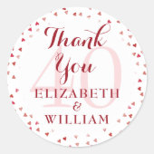 40周年結婚記念日ルビーハート感謝 ラウンドシール (正面)