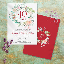 40周年結婚記念日ルビー水彩花 招待状