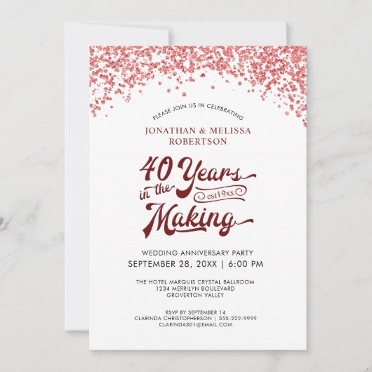 40周年結婚記念日ルビー・コンフェッティ 招待状 (正面)