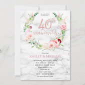 40周年結婚記念日 エレガント ローズゴールド フラワー 招待状 (正面)