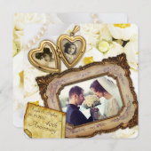 40周年結婚記念日 ゴールドハート ロケット フレーム 招待状 (正面/裏面)