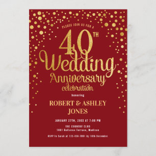 40周年結婚記念日 - ルビーレッド&ゴールド 招待状