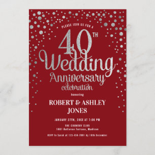40周年結婚記念日 - ルビーレッド&シルバー 招待状
