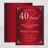 40周年結婚記念日 - 赤いシルバーダマスク 招待状 (正面/裏面)