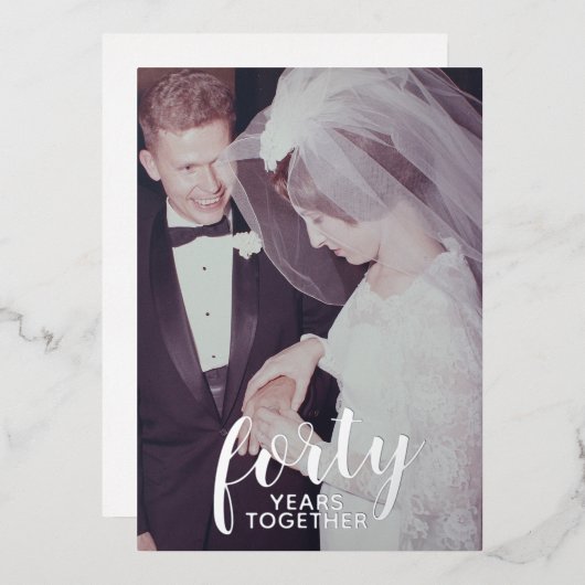 40周年結婚記念日 銀と写真 箔招待状 (正面/裏面)
