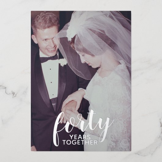 40周年結婚記念日 銀&写真 箔招待状 (正面)