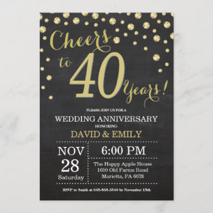40周年結婚記念日 黒板 ゴールド 招待状