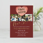 40周年結婚記念日 - 3枚の写真を追加 ラスティック 招待状 (スタンド正面)