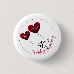 40周年結婚記念赤いハート磁石 缶バッジ