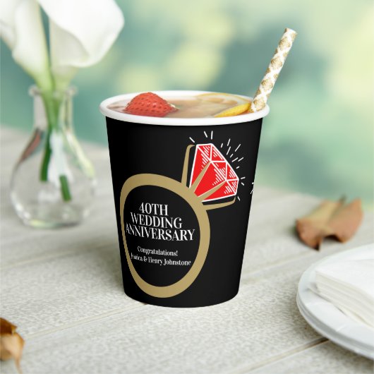 40周年結婚記念Rubyリングおもしろいファクトブラック 紙コップ (インサイチュ)