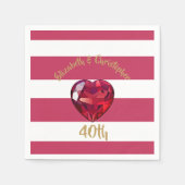 40周年結婚赤ストライプの色 スタンダードカクテルナプキン (正面)