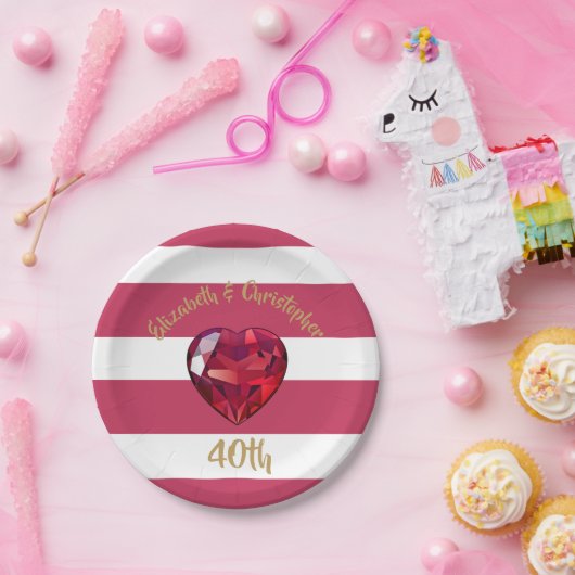 40周年結婚赤ストライプの色 ペーパープレート (パーティー)