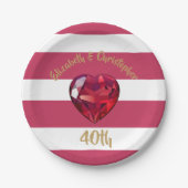 40周年結婚赤ストライプの色 ペーパープレート (正面)