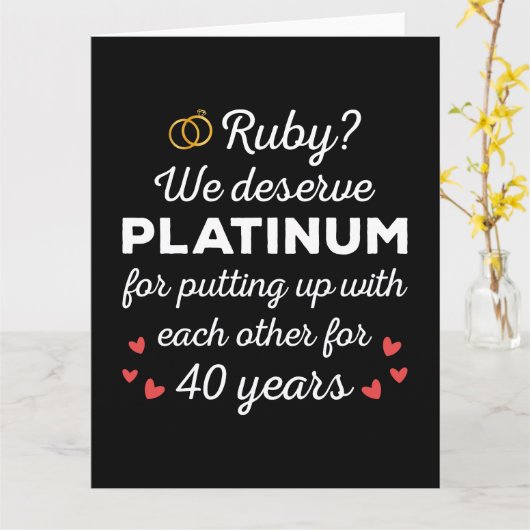 40周年結婚I - Ruby おもしろい Coule カード (黄色い花)