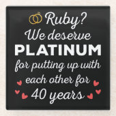 40周年結婚I - Ruby おもしろい Coule ガラスコースター (正面)