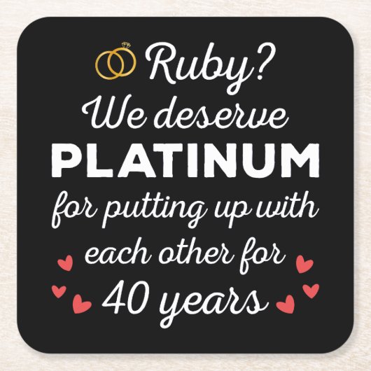 40周年結婚I - Ruby おもしろい Coule スクエアペーパーコースター (正面)