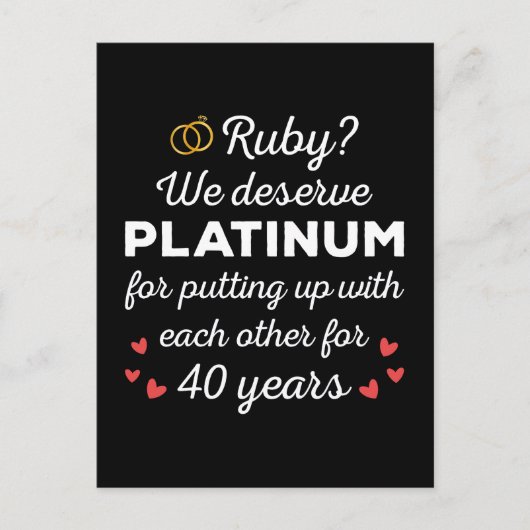 40周年結婚I - Ruby おもしろい Coule ポストカード (正面)