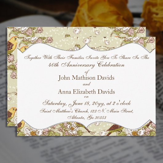 40周年記念のインコとハナミズキ 招待状