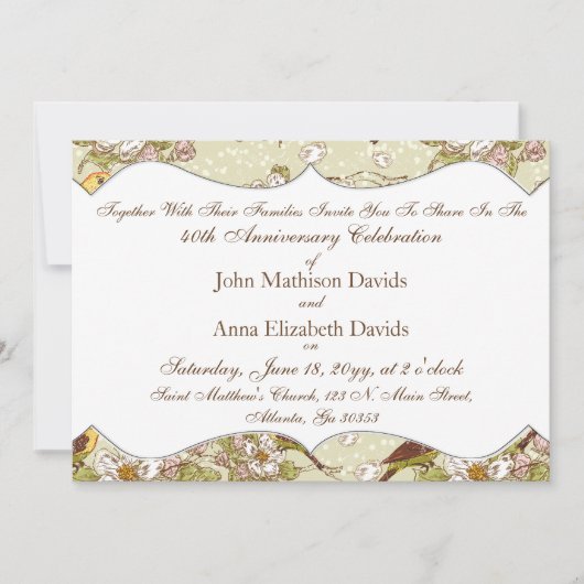 40周年記念のインコとハナミズキ 招待状 (正面)