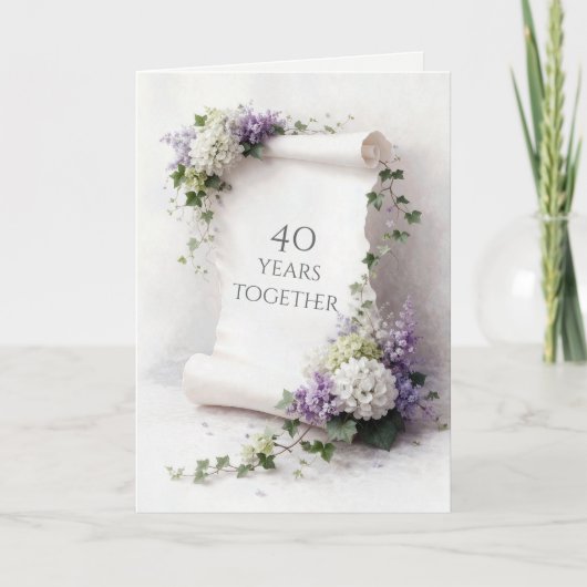 40周年記念の花柄フレーム入り巻物 カード (正面)