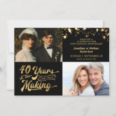 40周年記念の過去と現在 フォト 黒と金 招待状 (正面)