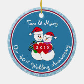 40周年記念ギフトおもしろいスノーカップルのクリスマス セラミックオーナメント (裏面)