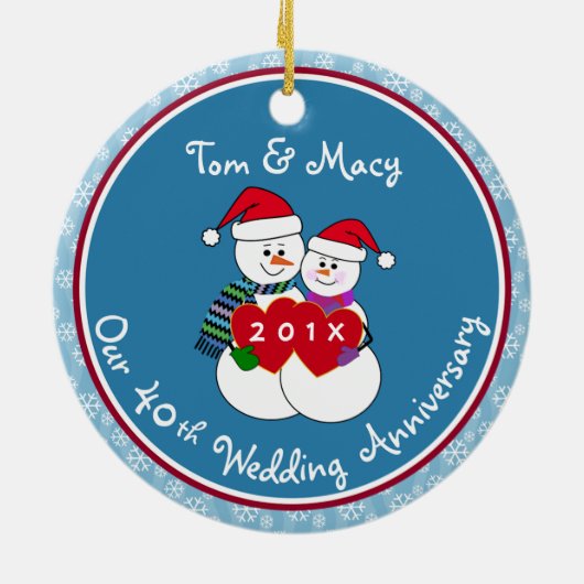 40周年記念ギフトおもしろいスノーカップルのクリスマス セラミックオーナメント (裏面)