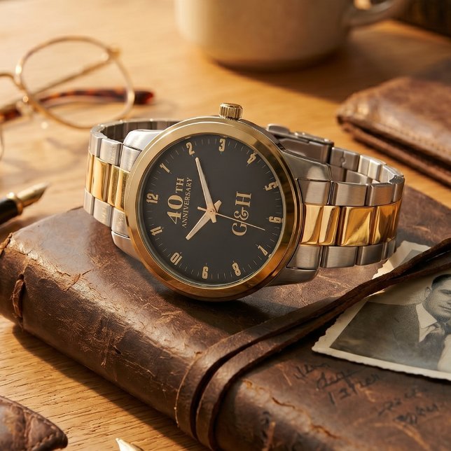 40周年記念ゴールドモノグラム名入れ時計 腕時計 (40th Anniversary Gold Elegant Monogram Personalized Watch for Husband)