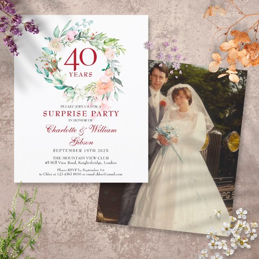 40周年記念サプライズパーティーの招待状(写真入り)