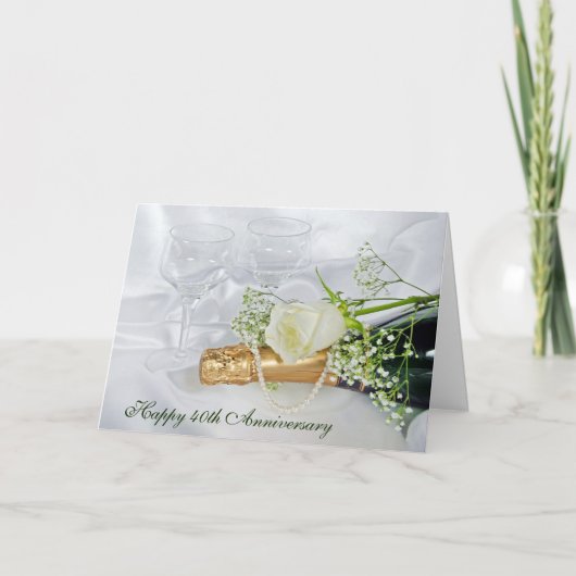 40周年記念シャンパンボトル、真珠とバラ カード (正面)