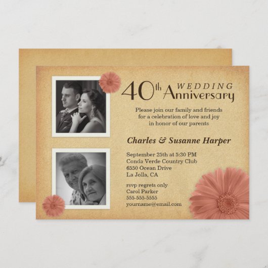 40周年記念デイジー素朴写真招待状 招待状 (正面/裏面)
