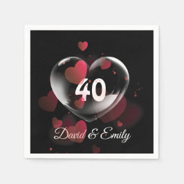 40周年記念ハートバブル赤いハート スタンダードカクテルナプキン