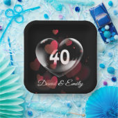 40周年記念ハートバブル赤いハート ペーパープレート (パーティー)