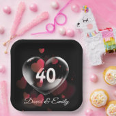 40周年記念ハートバブル赤いハート ペーパープレート (パーティー)