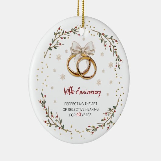 40周年記念パーソナライズされたカップルのクリスマス セラミックオーナメント (右)