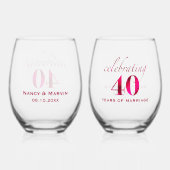 40周年記念パーソナライズされたルビーバラ記念 ステムなしワイングラス (裏面)