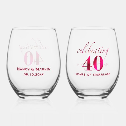 40周年記念パーソナライズされたルビーバラ記念 ステムなしワイングラス (裏面)