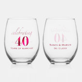 40周年記念パーソナライズされたルビーバラ記念 ステムなしワイングラス (正面)